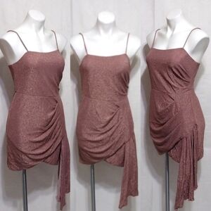 New SAYLOR Metallic Glitter Old Rose Draped Knit Dress Medium Party Glam Luxe